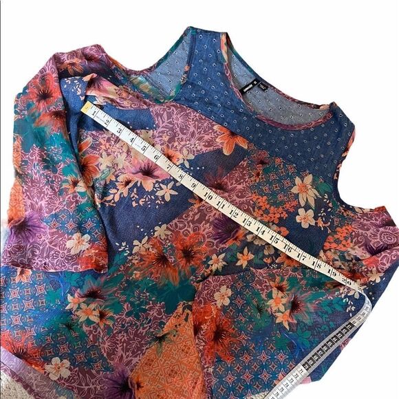 Boho Cold Shoulder Sleeved Floral & Denim Top S - Picture 8 of 8